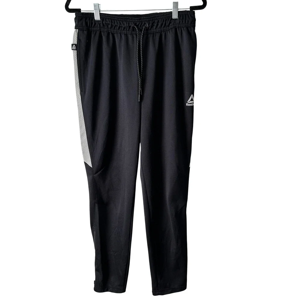 Reebok Black Training Pants Zipper Cuff Reflective Strip‎ Men's Size Medium